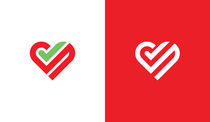 Heart Check Logo Concept symbol sign icon Element Design Line Art Style. Love, Tick, Medical, health Care, Valentine's day Logotype. Vector illustration template