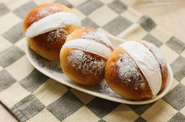 appetizing buns sweet maritozzi romani ricetta originale closeup selective focus