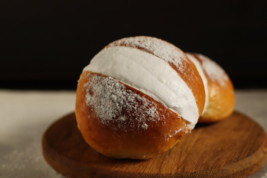 appetizing buns sweet maritozzi romani ricetta originale closeup selective focus