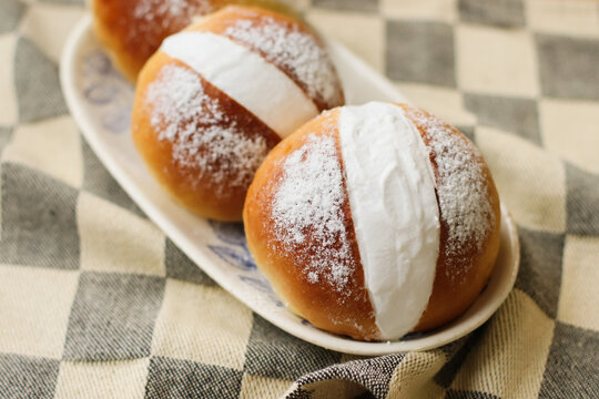 appetizing buns sweet maritozzi romani ricetta originale closeup selective focus