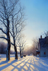 Beautiful winter landscape in oil painting style