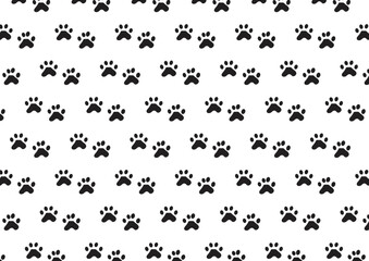 seamless patern footprints. white background. cute black and gray animal tracks set of black silhouettes of black and white cats