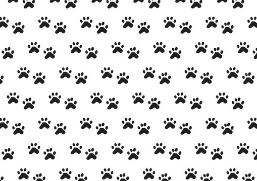 seamless patern footprints. white background. cute black and gray animal tracks set of black silhouettes of black and white cats