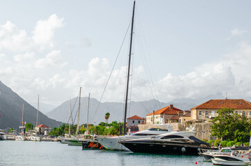 Beautiful yachts and boats in the harbor, stock photo.