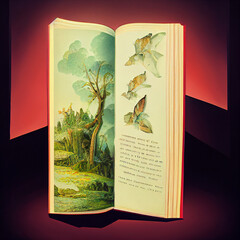 Open book with fabulous landscapes