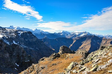 wonderful mountain view of the glarus alps. Fresh snow. Mountaineering in autumn. wanderlust. Piz Segnas Piz Sardona. High quality photo