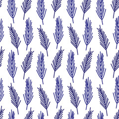 Vector pattern with Christmas holly twigs, leaves, flowers, Christmas tree twigs