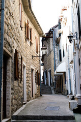 Fototapeta na wymiar Narrow street in Herceg Novi, Montenegro, stock photo