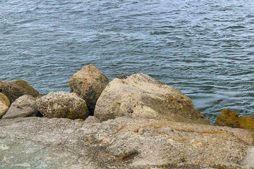 Fort Pierce Florida rocky shoreline overlooking harbor at Ft. Pierce Inlet from Atlantic Ocean