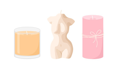 Set of candles isolated on a white background. Flat vector illustration