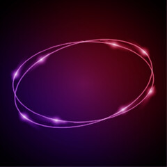 Neon Frame with Glow, and Sparkles. Electronic Luminous Ovals Frame in Pink Colors, for Entertainment Message or Promotion Theme on Dark Backdrop