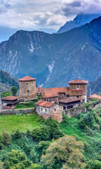 Fototapeta na wymiar View of the medieval village of Bandujo in Asturias mountains. Spain.