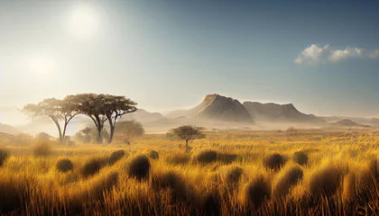 Fotobehang African savanna with mountain in national wild park © Robert Kneschke