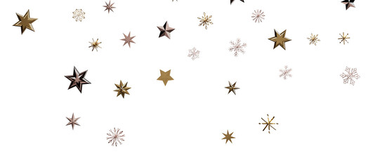 golden openwork shiny snowflakes, star, 3D rendering.