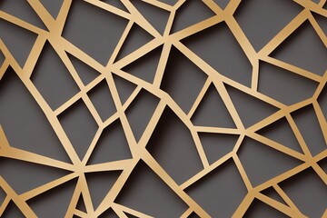 3D wall of gray triangles with gold edges in the loft style assembled in hexagons and seamless ornament. High quality seamless realistic texture.