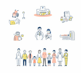 医療従事者と人々　さまざまなアイテム　セット