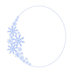 Snowflakes festive Christmas oval frame template vector illustration, New Year holiday celebration background with copy space for text, card, poster, banner design