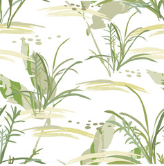 Abstract seamless pattern with leaves. Trendy hand drawn textures.