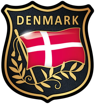 recommend clip art: Denmark Flag Shield Patch Isolated On Transparent. Premium Quality EPS 10.