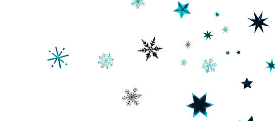 Snowflakes and bokeh lights on the blue Merry Christmas background. 3D render