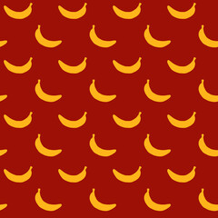 Bananas seamless pattern on dark red background