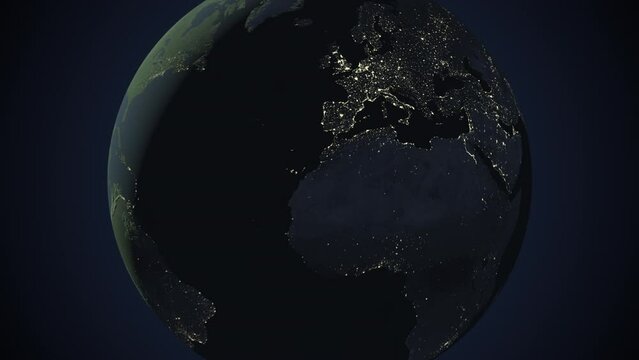 Seamless looping animation of the earth at night zooming in to the 3d map of Luxembourg with the capital and the biggest cites in 4K resolution