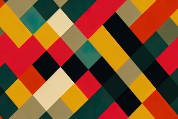 Geometric abstract texture in Bauhaus style with lemon. Seamless repeating pattern with simple shapes, mosaic of squares and triangles. 2d illustration retro illustration for background, wallpaper.