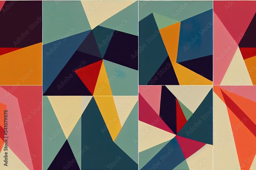 Aufkleber mid century geometric abstract pattern with simple shapes and beautiful color palette. simple geomet