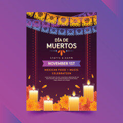 gradient dia de muertos vertical poster template vector design illustration