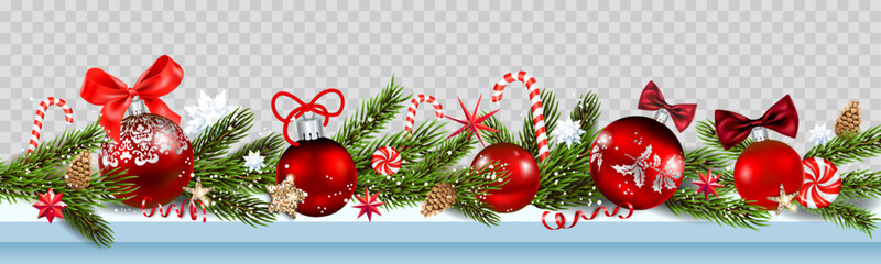 Red baubles and pine branches