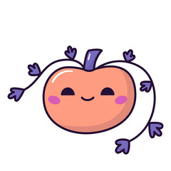 Halloween pumpkin on white background. Kawaii cartoon character. Happy vegetable. Vector illustration.