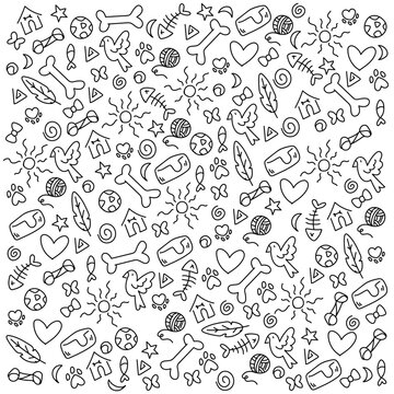 Seamless pattern background with pet toys icons Vector illustration