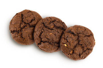 chocolate cookies isolated on white background with full depth of field. Top view. Flat lay