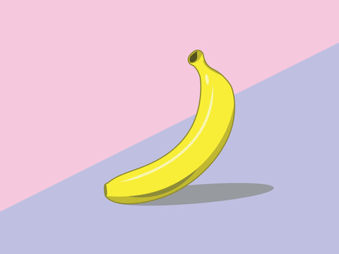 Print, Vector illustration. Delicious banana on a colored background, realistic style, sweets and fruits