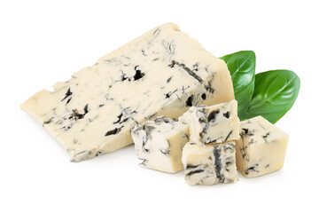Blue cheese gorgonzola isolated on white background with full depth of field.