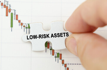 Against the background of the quotes chart, a puzzle with the inscription - Low-risk assets