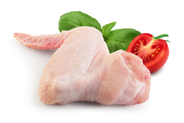Raw chicken wings isolated on white background with full depth of field