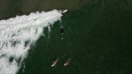 Stunning view of surfers catching a wave