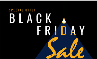 Black friday sale background, banner, poster or flyer design. Vector illustration in minimalist style with sale inscription in the light of a lamp. Concept of sale, clearance and discount.