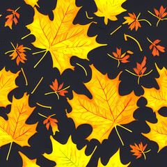 Background image of detailed leaved in autumn on deep blue background