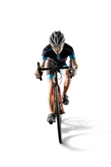 Gordijnen Athlete cyclists in silhouettes on transparent background. Road cyclist.  © vitaliy_melnik