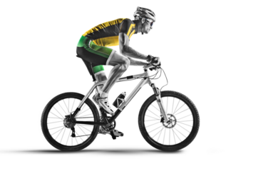 Athlete cyclists in silhouettes on transparent background. Mountain bike cyclist.