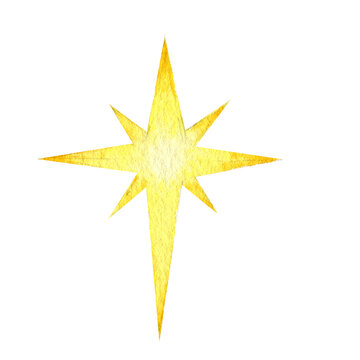 Bethlehem golden star watercolor, Christmas Star symbol  illustration on transparent PNG. Marry Christians see star as miraculous sign to mark birth of Christ