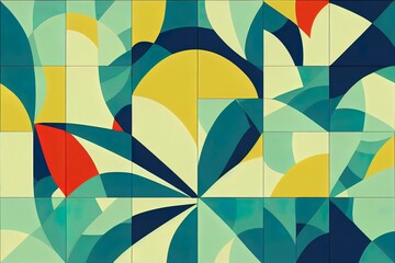 Geometric Azulejos ceramic tiles patchwork wallpaper abstract 2d illustration seamless pattern