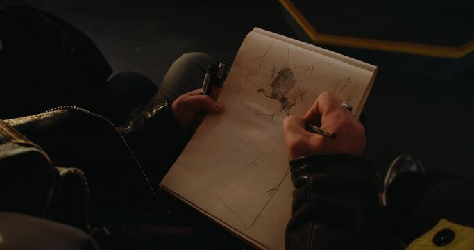Closeup of an Artist Sketching on a Canvas