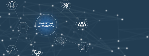 Marketing automation and icons on virtual screen