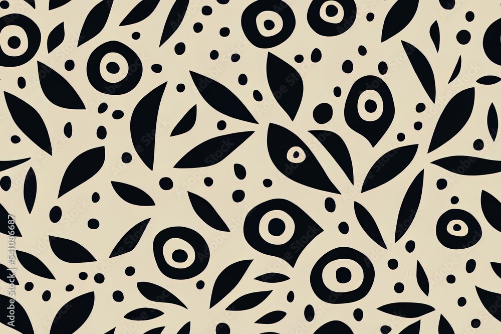 Poster abstract seamless floral pattern with abstract organic shapes in retro style. dots and flower lotus 