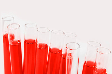 laboratory flasks, blood, red liquid, tests, viruses, dirty blood, glass jars, laboratory, white background, transparent glass, chemistry, medicine, laboratory, pharmaceuticals, analysis