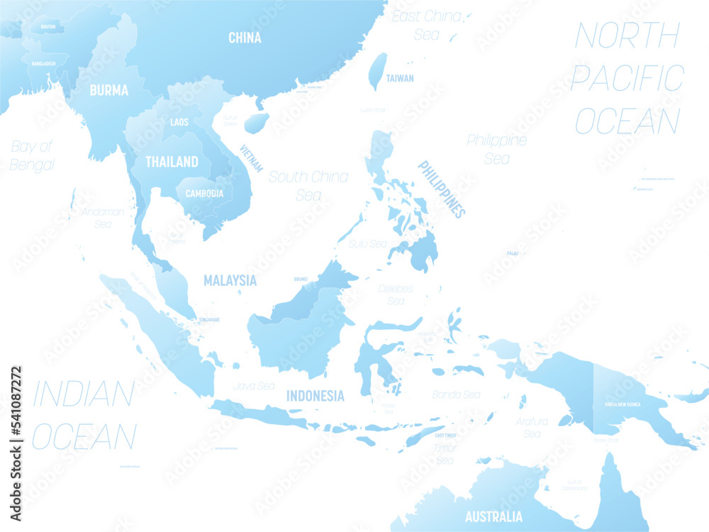 Wall mural southeast asia detailed political map with lables - Wall murals