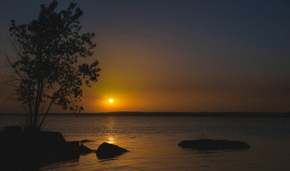 Fototapeta na wymiar Sunset On Wilson Lake Kansas